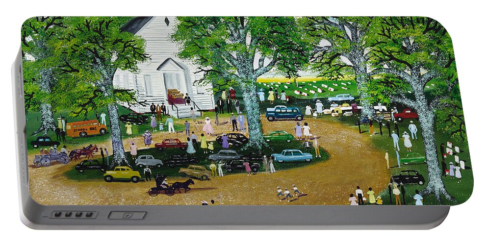 Helen Lafrance Church Fair Portable Battery Charger featuring the painting Helen LaFrance Church Fair by MotionAge Designs