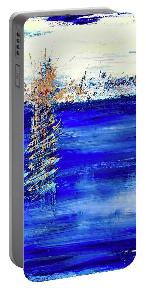 Abstract Portable Battery Charger featuring the painting Helix in Blue by Tansill Stough