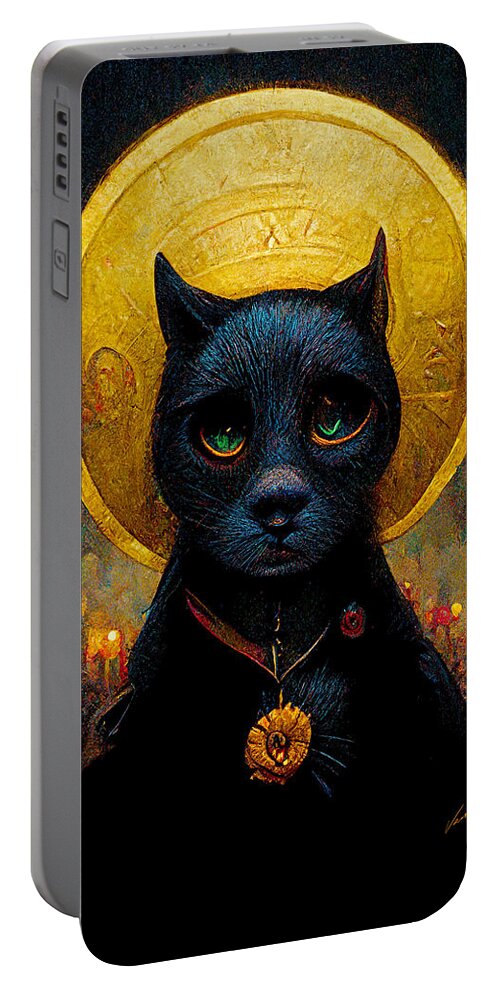 Cat Portable Battery Charger featuring the painting Hello Holy Kitty - oryginal artwork by Vart. by Vart