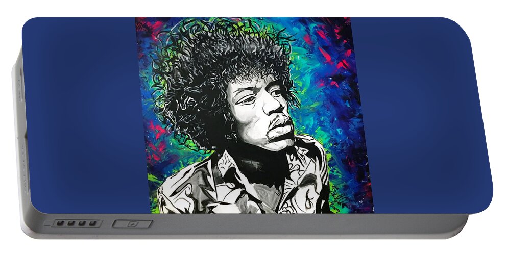 Jimi Hendrix Portable Battery Charger featuring the painting Hendrix by Sergio Gutierrez