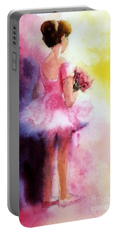 Ballerina Portable Battery Charger featuring the painting Her first dance by Asha Sudhaker Shenoy