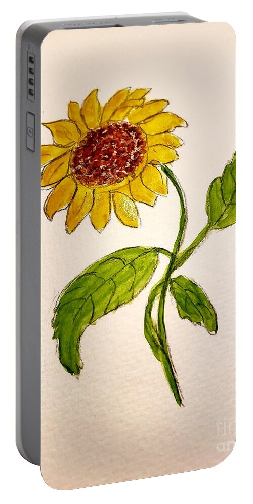 Sunflower Portable Battery Charger featuring the painting Here Comes the Sun by Margaret Welsh Willowsilk
