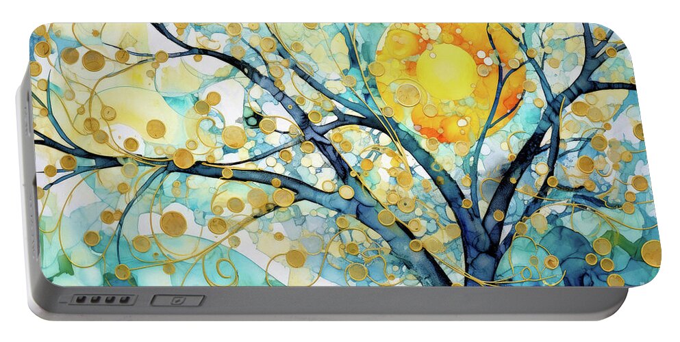 Sun Portable Battery Charger featuring the painting Here Comes The Sun by Tina LeCour