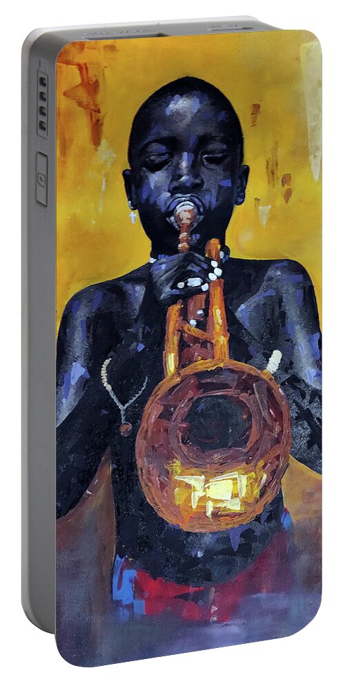 Jaz Portable Battery Charger featuring the painting Here I Am by Ronnie Moyo