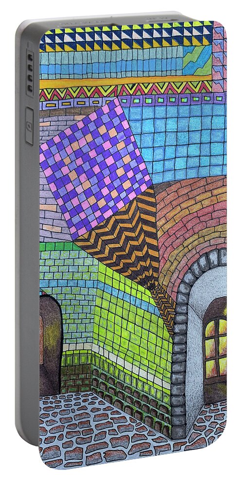 Fantasy Portable Battery Charger featuring the drawing Hermit's castle by Lorena Cassady