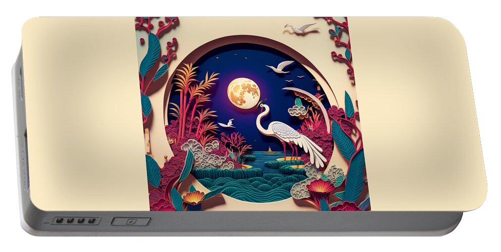 Paper Craft Portable Battery Charger featuring the mixed media Heron II by Jay Schankman