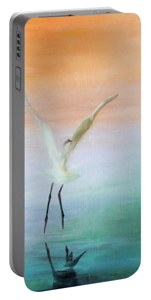 Heron Portable Battery Charger featuring the painting Heron Landing by Tracy Hutchinson