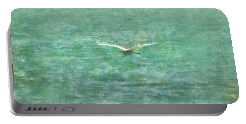Heron Portable Battery Charger featuring the painting Heron over lake by Alexa Szlavics