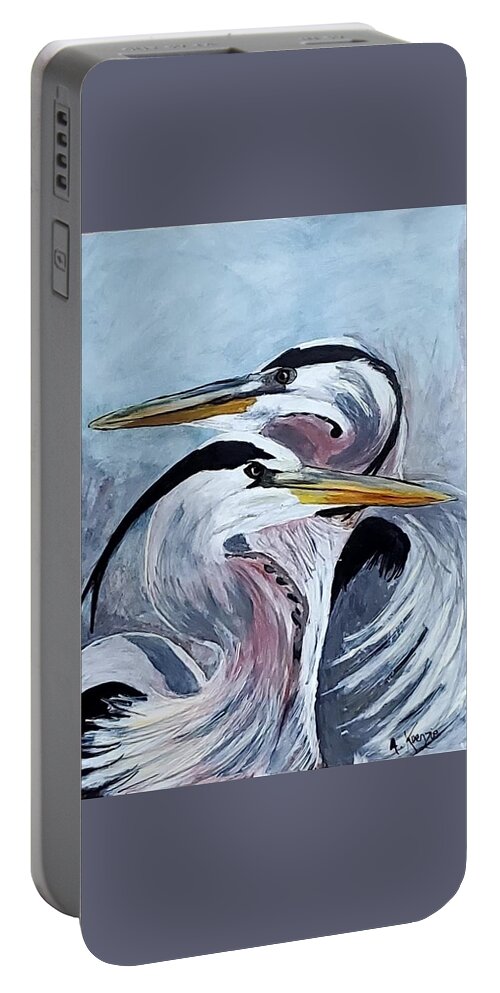  Portable Battery Charger featuring the painting Heron Pair by Amy Kuenzie