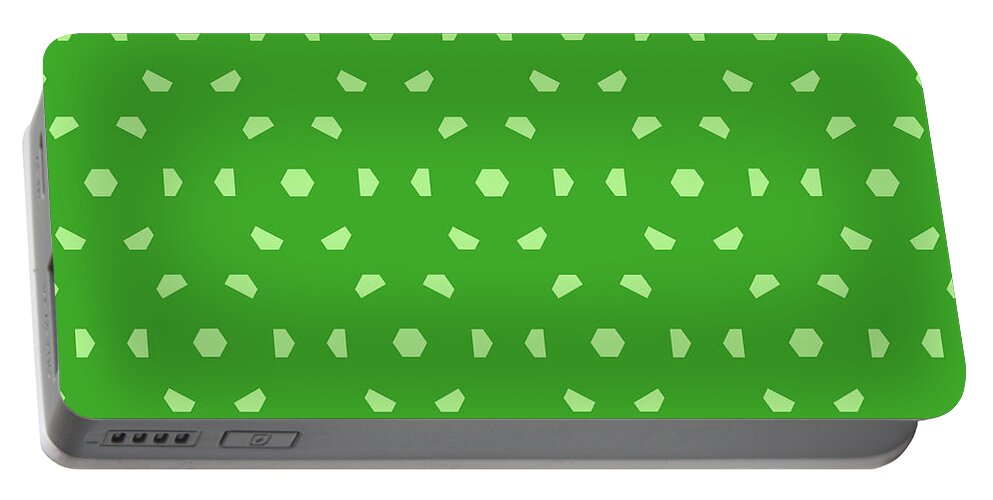 Pattern Portable Battery Charger featuring the painting Hexagon Pentagon Isometric Array Pattern in Light Apple And Grass Green n.2658 by Holy Rock Design