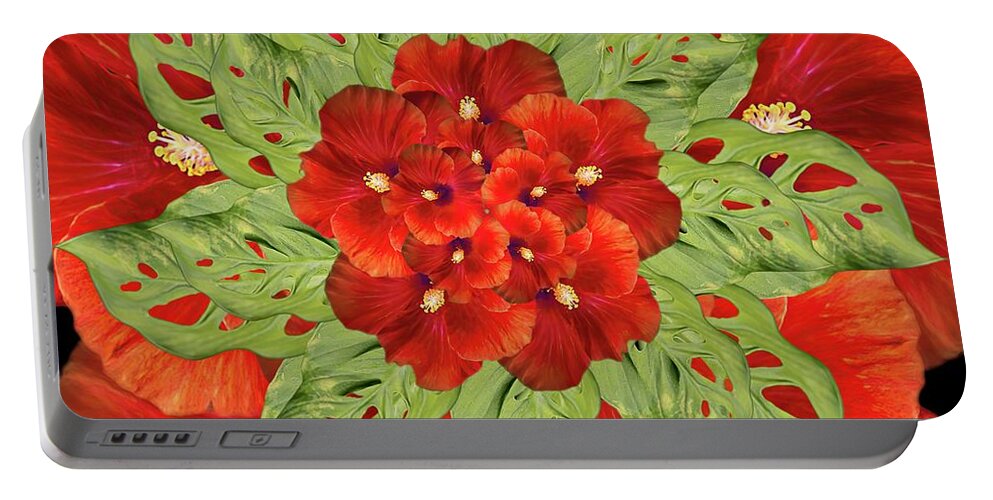 Flower Portable Battery Charger featuring the digital art Hibiscus Mandala by Teresa Wilson