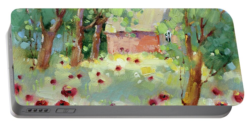 Impressionism Portable Battery Charger featuring the painting Hidden Cottage Poppies by Joyce Hicks