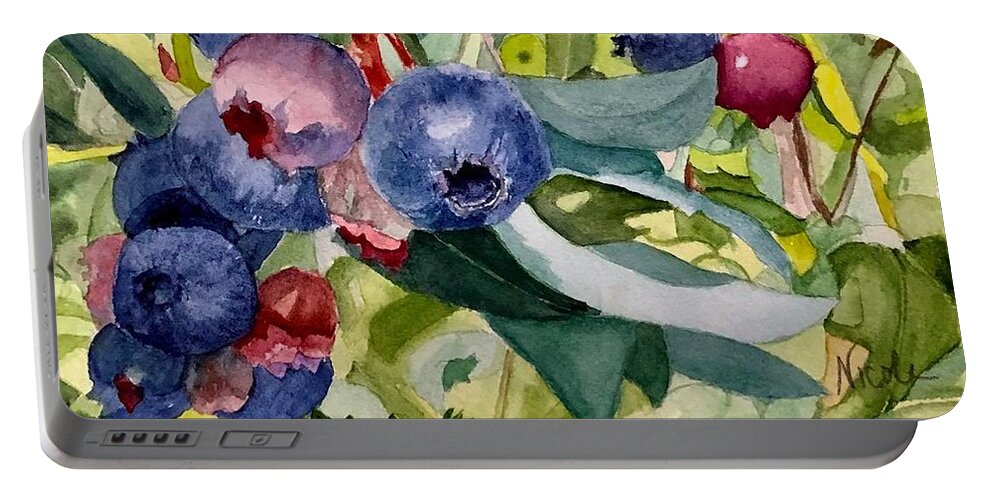 Blueberries Portable Battery Charger featuring the painting Hiding in Plain Sight by Nicole Curreri