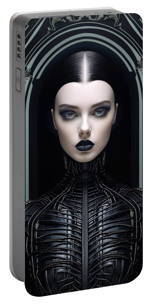Woman Portable Battery Charger featuring the digital art High Fashion Model 03 Dark Goth Woman by Matthias Hauser