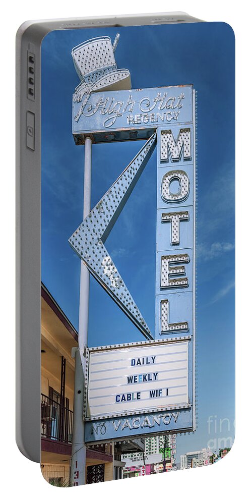 High Hat Motel Portable Battery Charger featuring the photograph High Hat regency Motel Sign in the Afternoon by Aloha Art
