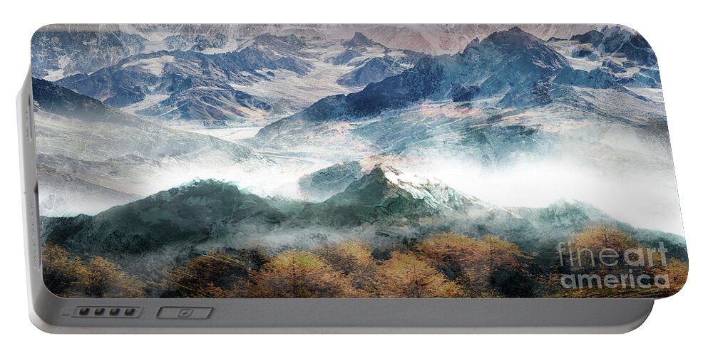 Colorado Portable Battery Charger featuring the digital art High Mountain Fall by Deb Nakano