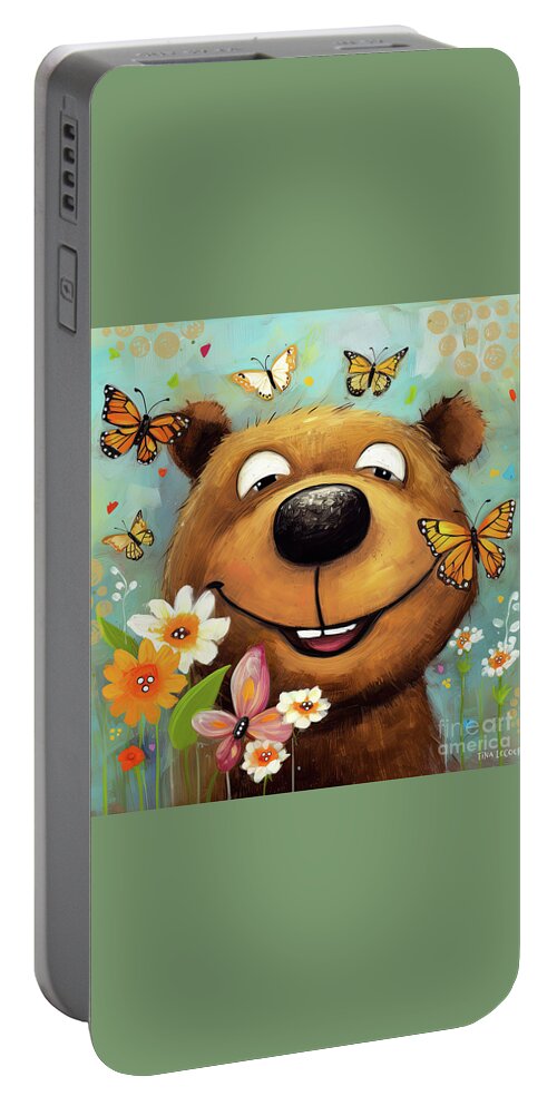 Brown Bear Portable Battery Charger featuring the painting High On Butterflies by Tina LeCour