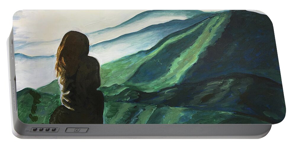 Mountains Portable Battery Charger featuring the painting High Rock by Pamela Schwartz