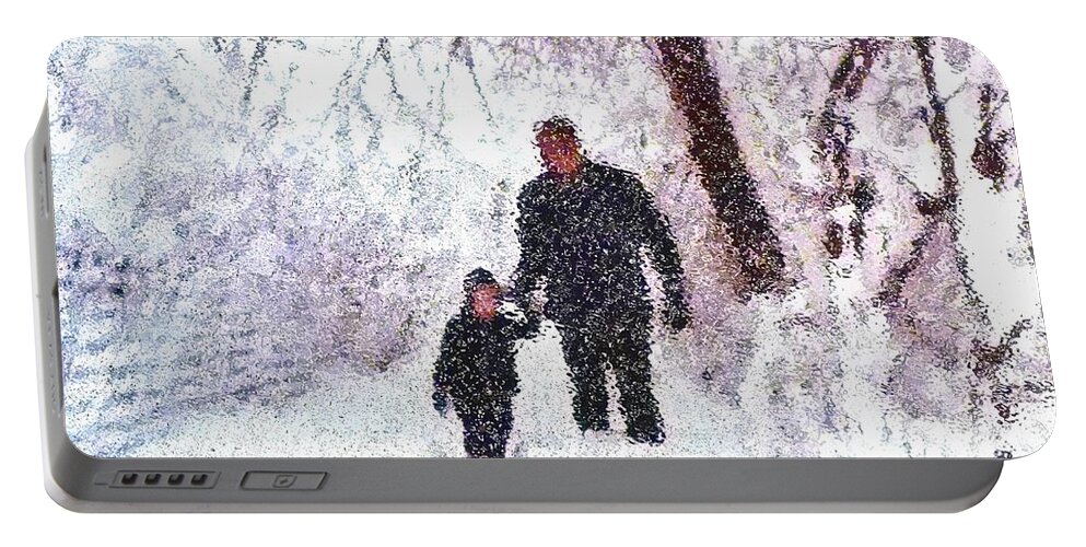Digital Winter Snow Family Seasons Portable Battery Charger featuring the digital art Hiking in the Snow by Bob Shimer