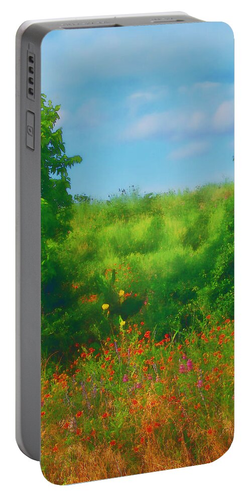 Hill Country Texas Scenic Portable Battery Charger featuring the digital art Hill Country Texas Wildflower Fields by Pamela Smale Williams