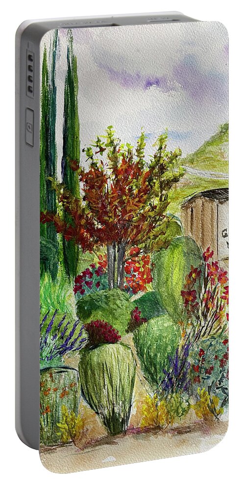 Gershon Bachus Vintners Portable Battery Charger featuring the painting Hill to the Barrel Room at GBV by Roxy Rich