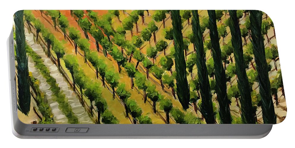 Temecula Portable Battery Charger featuring the painting Hillside Vines Temecula by Roxy Rich