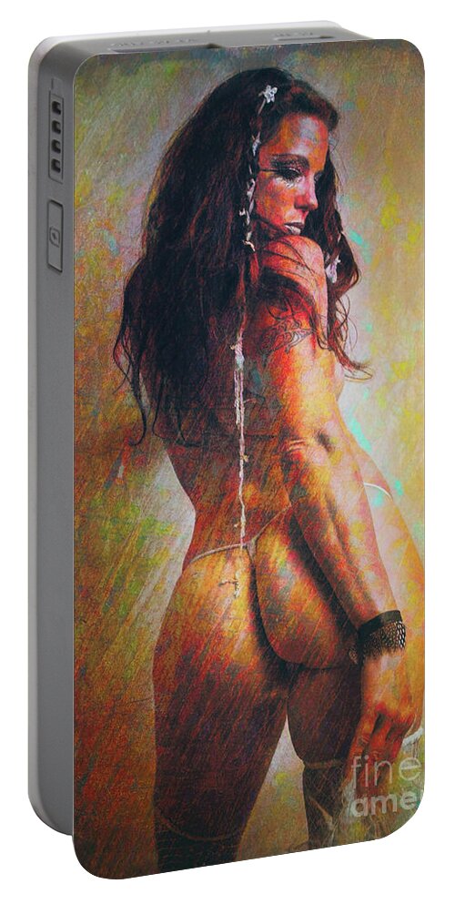 Dark Portable Battery Charger featuring the digital art Hindsight by Recreating Creation