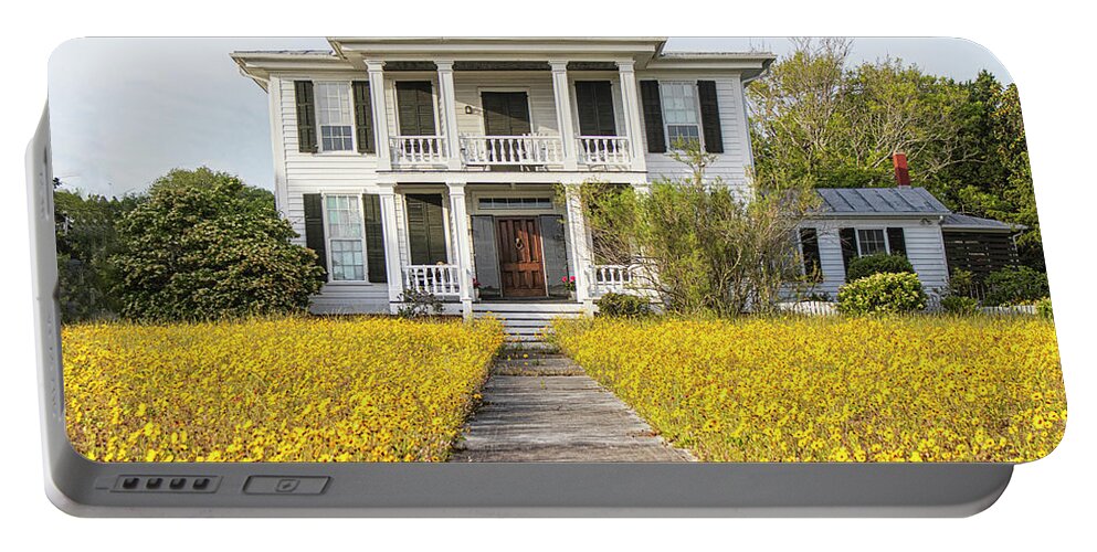 Beaufort Portable Battery Charger featuring the photograph HIstoric Home With Yard of Wildflowers - Beaufort North Carolina by Bob Decker