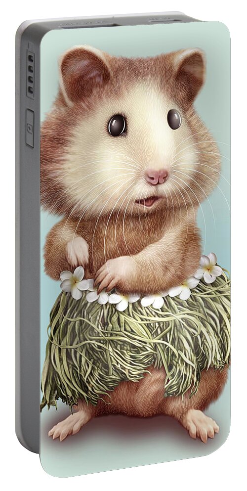 Hobby Portable Battery Charger featuring the digital art Hobby Dancing HAMSTER HULA DANCER by Towery Hill