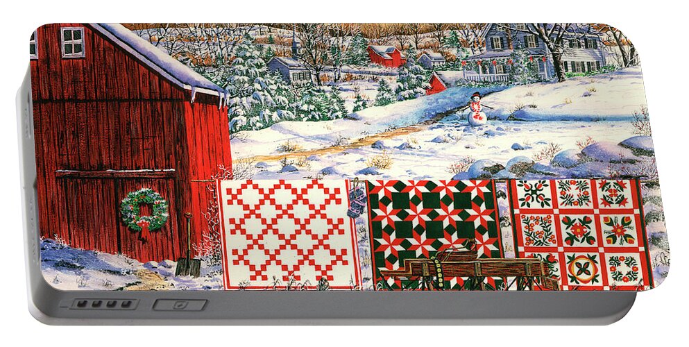 Red Barn Portable Battery Charger featuring the painting Holiday Airing by Diane Phalen