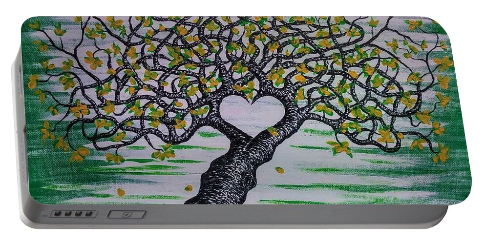 Home Portable Battery Charger featuring the drawing Home Love Tree by Aaron Bombalicki
