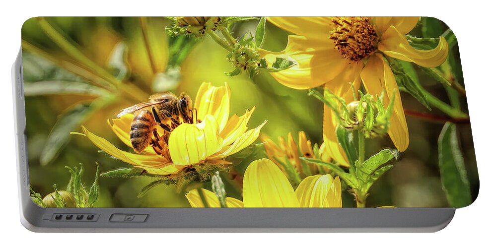 Honey Bee Portable Battery Charger featuring the photograph Honey Bee on Woodland Sunflower by Dennis Lundell
