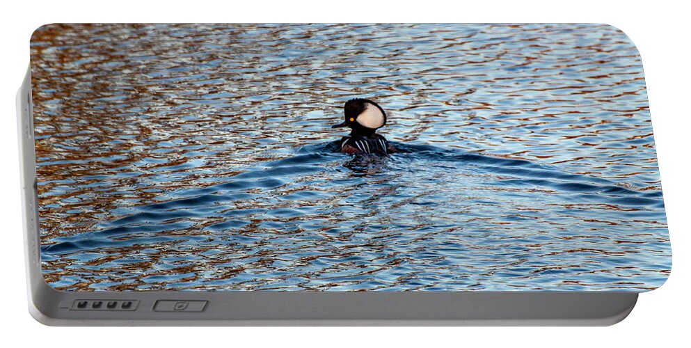 Duck Portable Battery Charger featuring the photograph Hooded Merganser by Cathy Kovarik