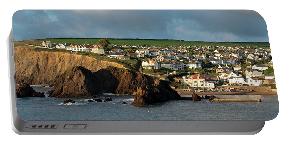 Coast Portable Battery Charger featuring the photograph Hope Cove village bay south devon coast panorama by Sonny Ryse