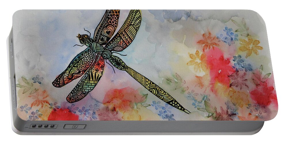 Dragonfly Portable Battery Charger featuring the mixed media Hope dragonfly by Lisa Mutch