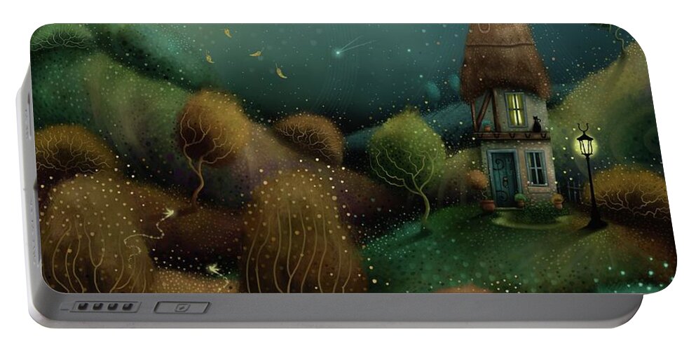Naive Art Portable Battery Charger featuring the painting Horseshoe Cottage by Joe Gilronan