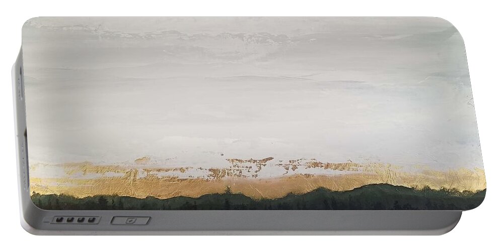  Portable Battery Charger featuring the painting Horizon Gold by Caroline Philp