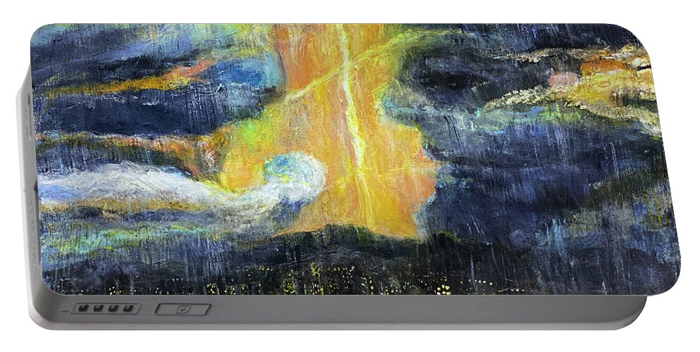Horizon & Horizon Ridge Henderson Portable Battery Charger featuring the painting A Rain Storm of Love by Bonnie Marie