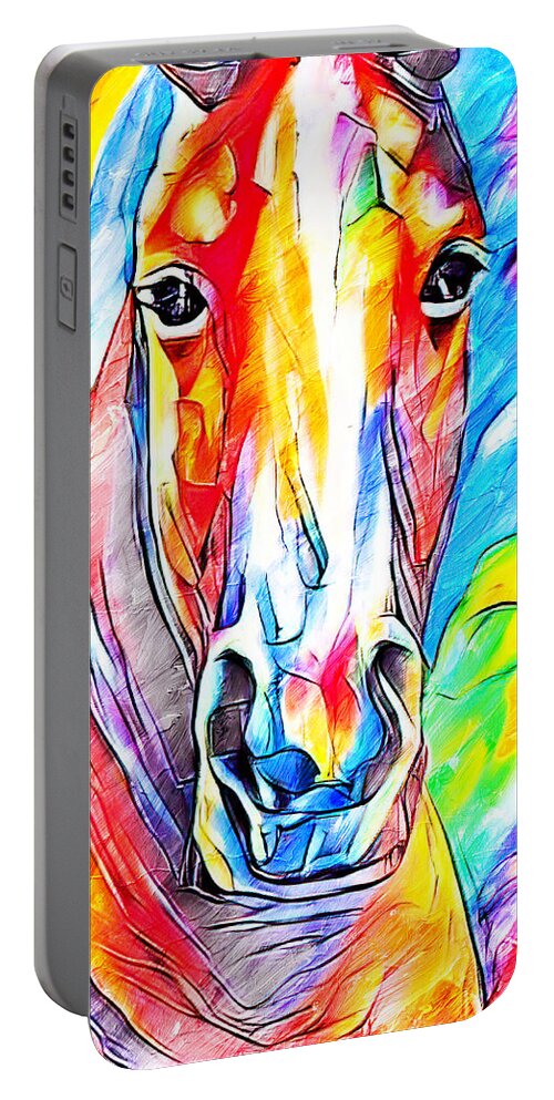 Horse Portable Battery Charger featuring the digital art Horse abstract close up portrait - colorful warm pastel colors by Nicko Prints
