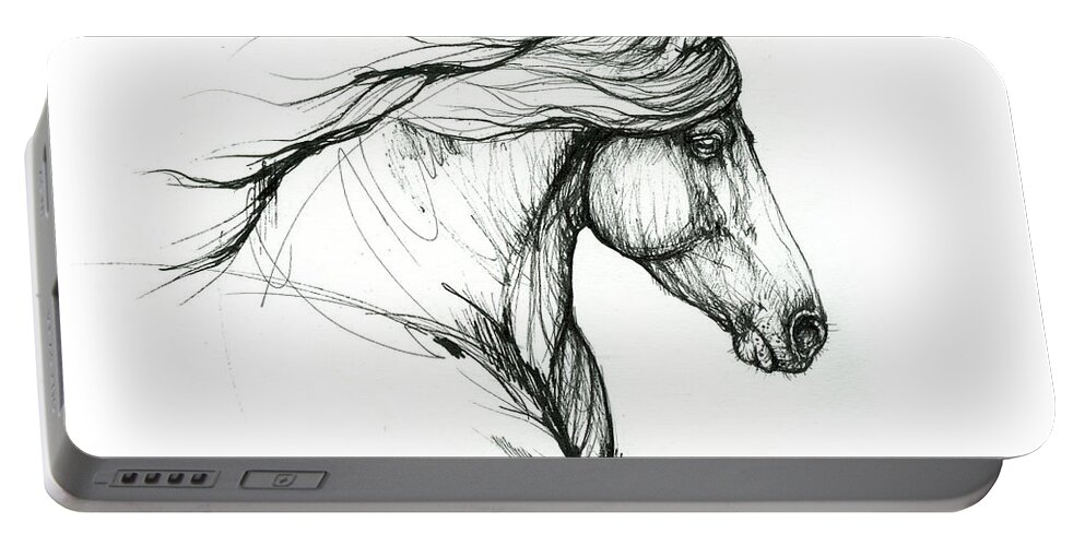 Horse Portable Battery Charger featuring the drawing Horse ink art 2019 09 31 by Ang El
