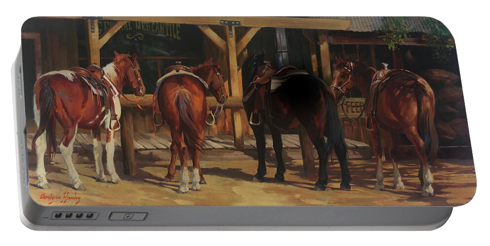 Western Art Portable Battery Charger featuring the painting Horse Tales by Carolyne Hawley