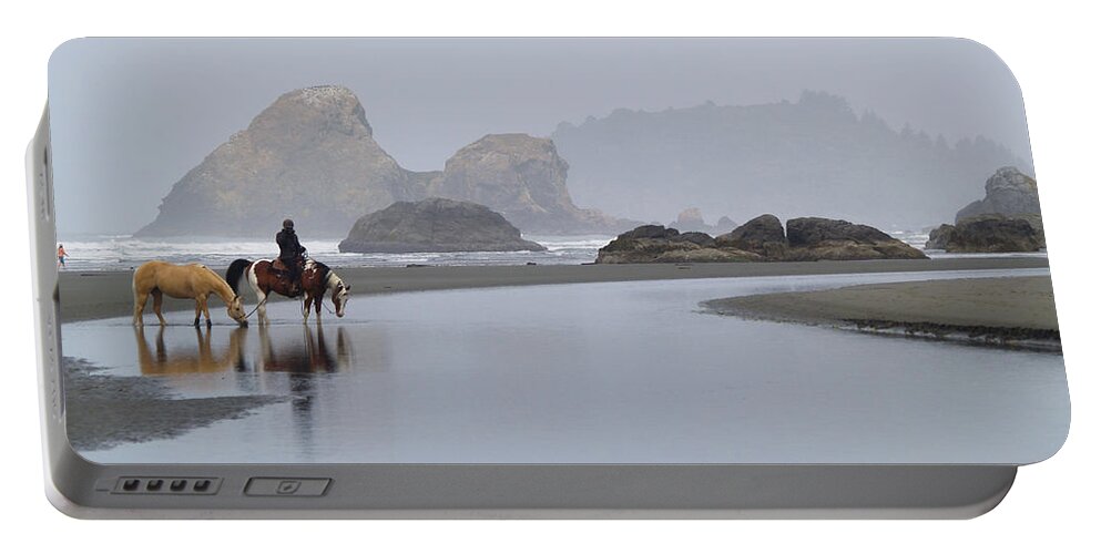 Horse Portable Battery Charger featuring the photograph Horse Watering by Grey Coopre