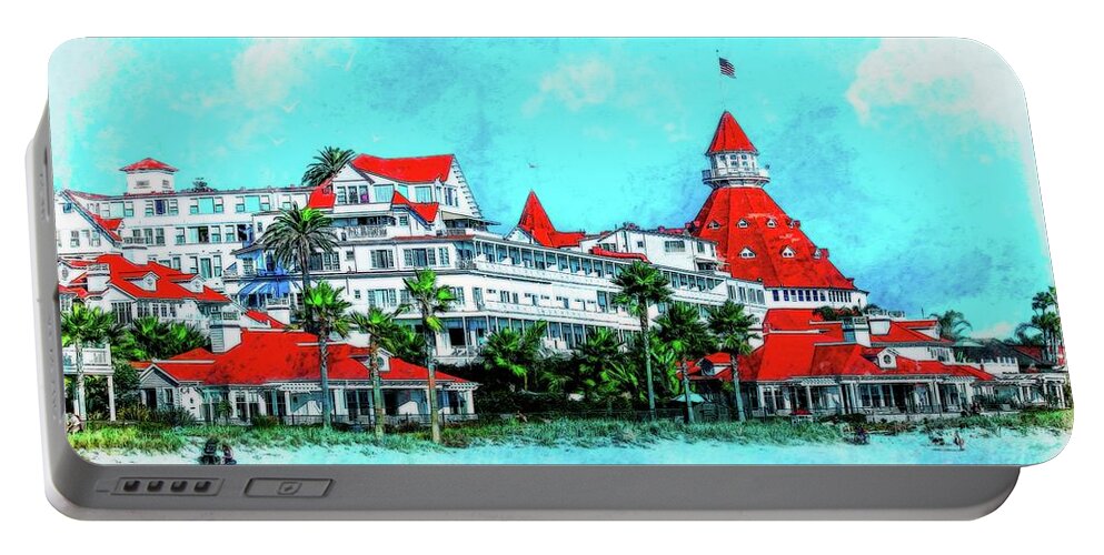 Hotel Portable Battery Charger featuring the digital art Hotel del Coronado by Cindy Collier Harris