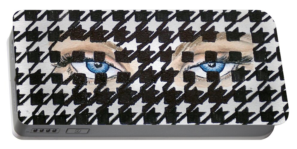 Houndstooth Portable Battery Charger featuring the mixed media Houndstooth Eyes by Kelly Mills