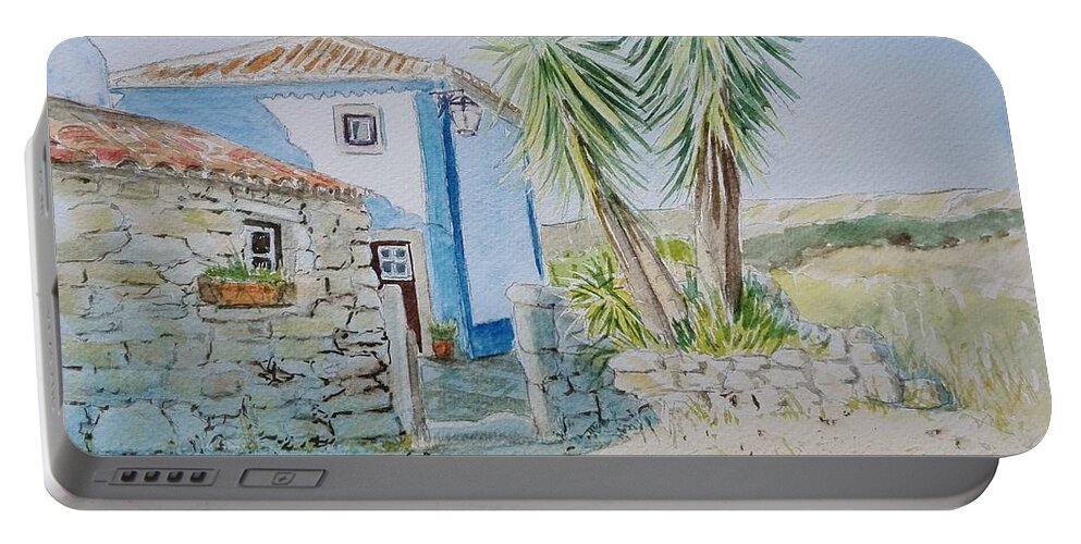 Portugal Portable Battery Charger featuring the painting House and Barn by Sandie Croft
