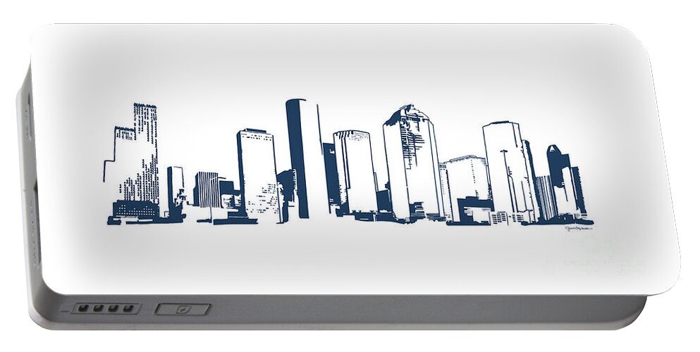 Jan M Stephenson Designs Portable Battery Charger featuring the digital art Houston, Texas Skyline, Navy - Line Art by Jan M Stephenson