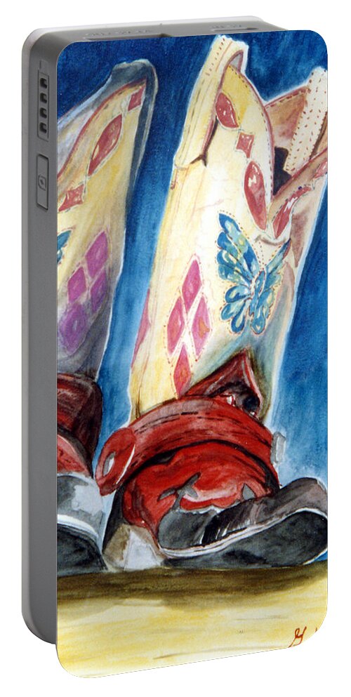 Boots Portable Battery Charger featuring the painting Howdy Partner by Genevieve Holland