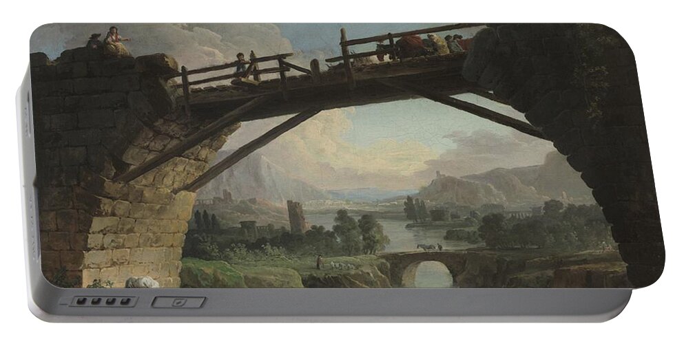 Hubert Robert - Ruined Bridge with Figures Crossing Portable Battery  Charger by Les Classics - Pixels