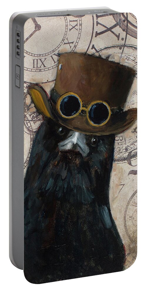 Crow Portable Battery Charger featuring the mixed media Hugo by Billie Colson