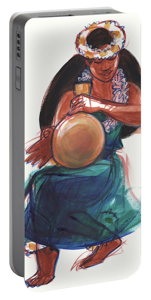 Dancer Portable Battery Charger featuring the painting Hula Dancer with Gourd by Judith Kunzle